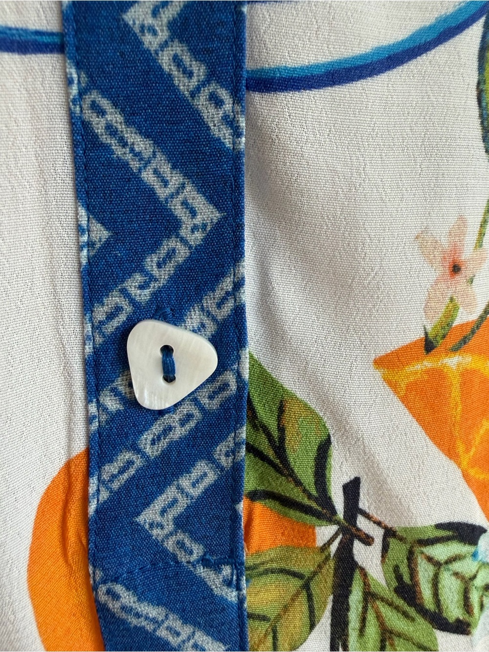 John Mark White Blouse with Orange & Blue Floral Trim - Picture 3 of 4